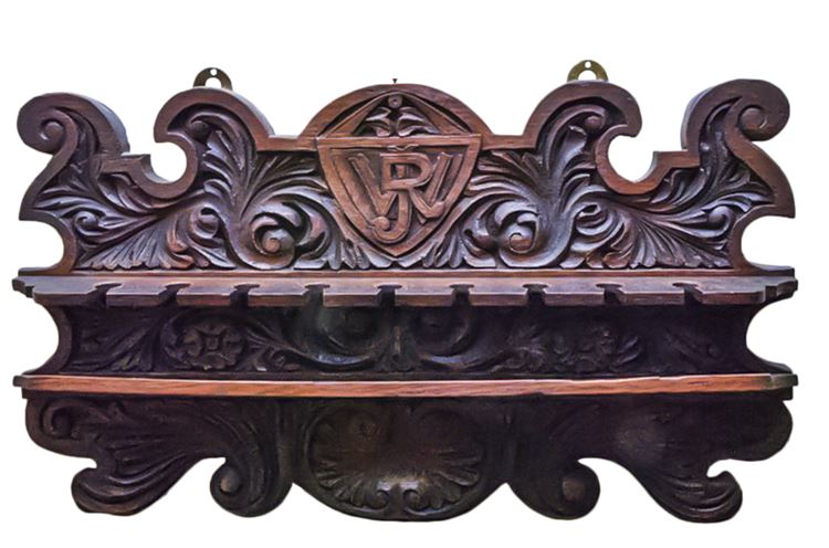 Carved Vintage Wine Shelf with Crest