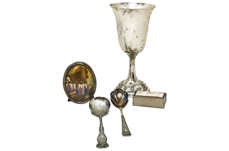 Sterling Silver Objects w/Goblet-Frame-Spoons