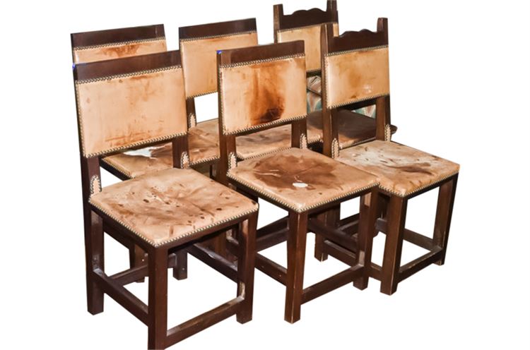 Set of Six (6) Southwest-Mission Style Side Chairs w/Leather Seats