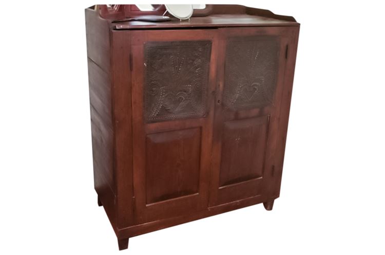 Antique American Pine Kitchen Pie Safe Cabinet w/Tin Panels