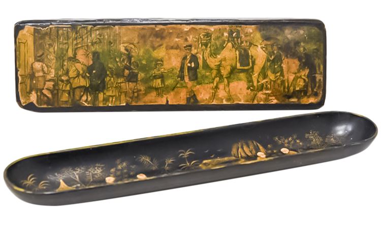 Antique Chinese Lacquered Pen Rest w/Writing Box