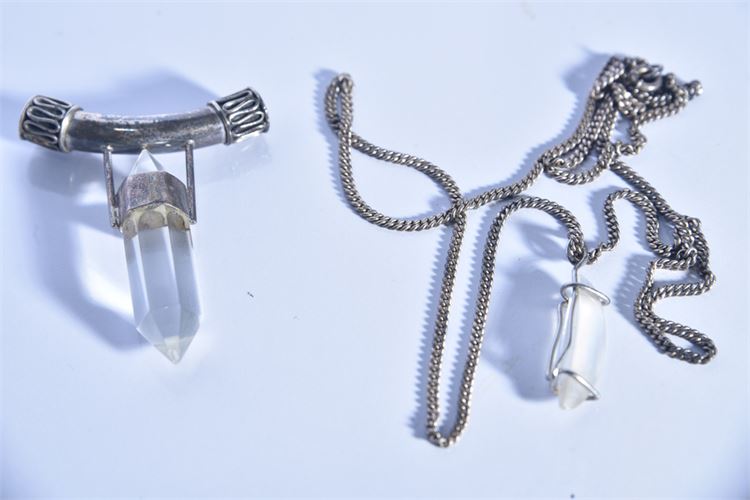 Two Silver and Quartz Pendant One with Chain