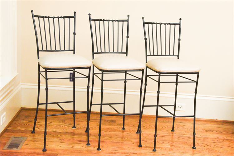 Set of Three Blackened Iron Barstools