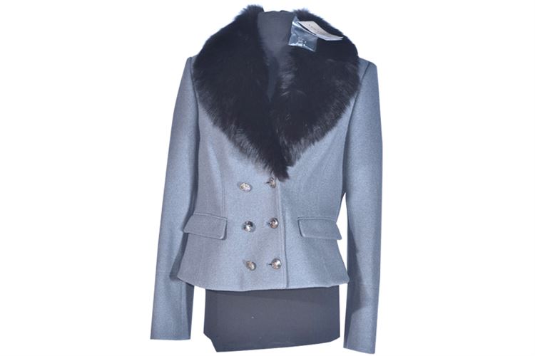 Burberry London Ladies' Grey Wool and Fox Fur Jacket