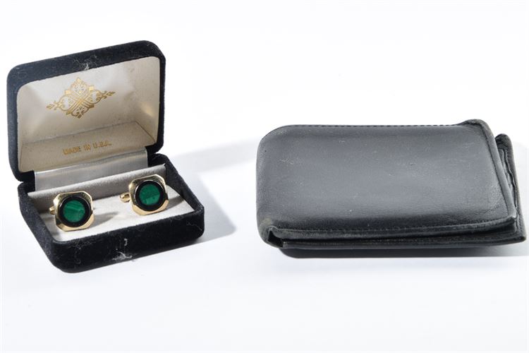 Vintage Cufflinks and Black Leather Wallet