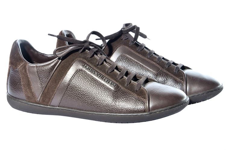 Pair of Louis Vuitton Brown Leather Lace-Up Sneakers