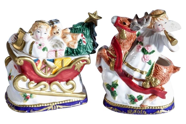 Two (2) Omnibus Fitz & Floyd 1997 Christmas Sugar and Creamer