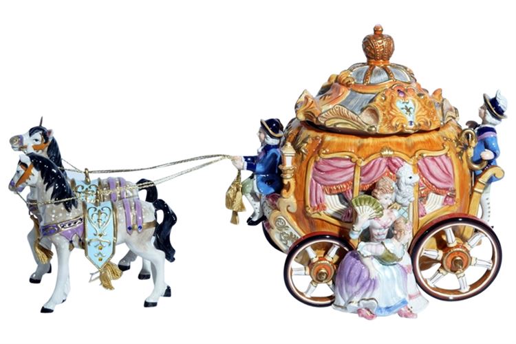 Fitz & Floyd Signature Collection Porcelain Stagecoach Jar with Horses