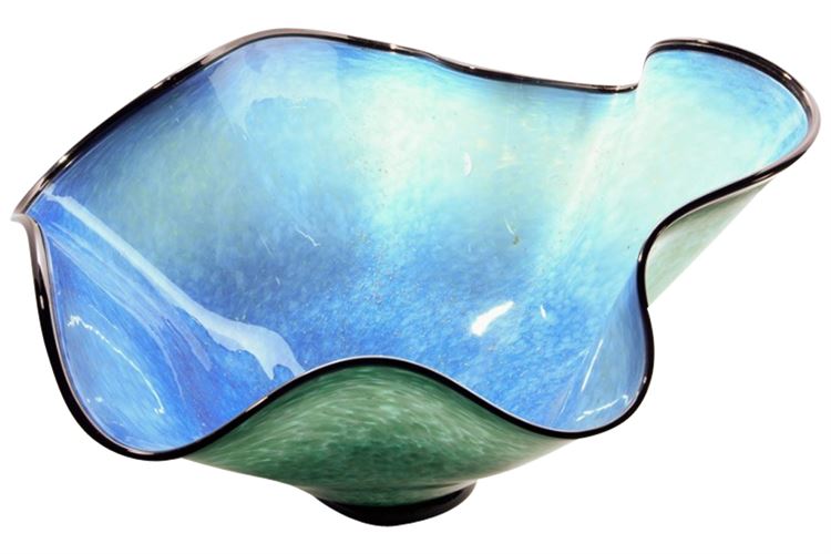 Blue and Green Mottled Glass Bowl