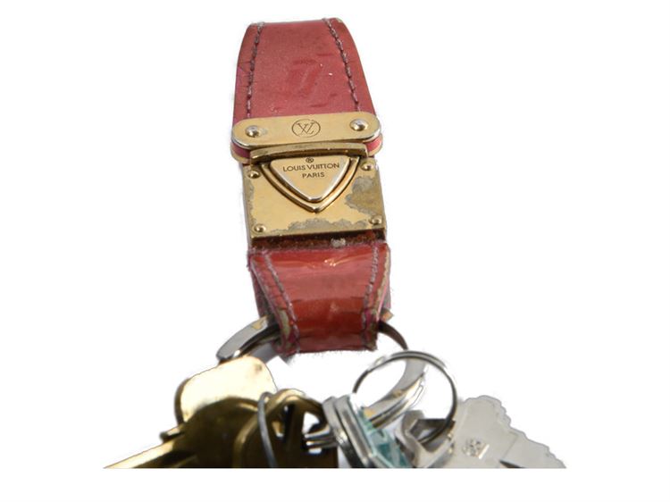 Louis Vuitton Red Leather and Brass Key Fob