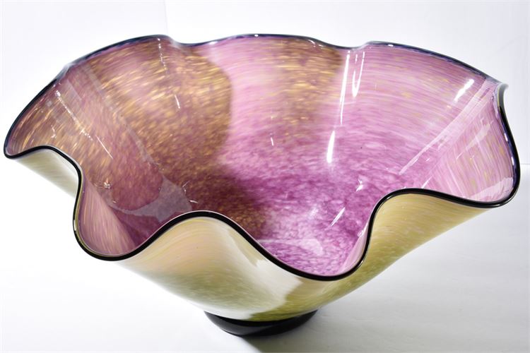 Purple and Green Mottled Glass Bowl