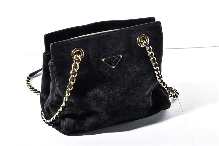 Prada Black Suede Shoulder Bag with Chain Strap