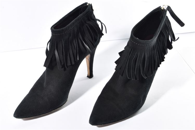 Pair of Kate Spade Black Suede Fringe Booties