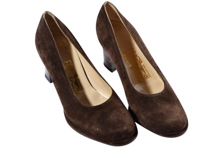 Salvatore Ferragamo Brown Swede Heels