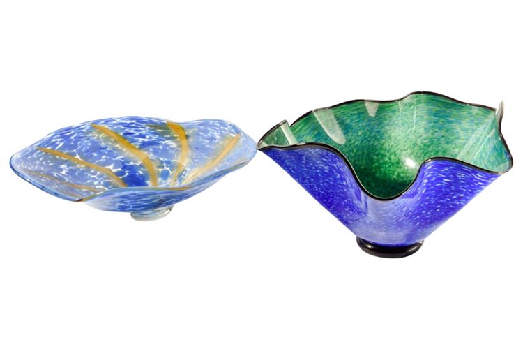 Blue and Yellow Handmade Art Glass Bowl