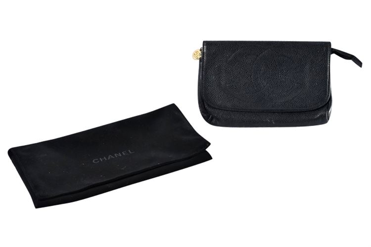 Chanel Black Leather Logo Coin Purse