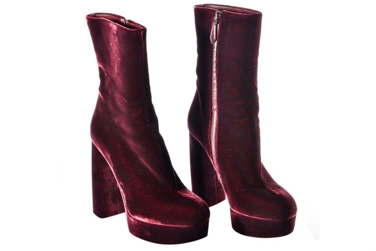 Pair of Miu Miu Ladies' Burgundy Velvet Boots