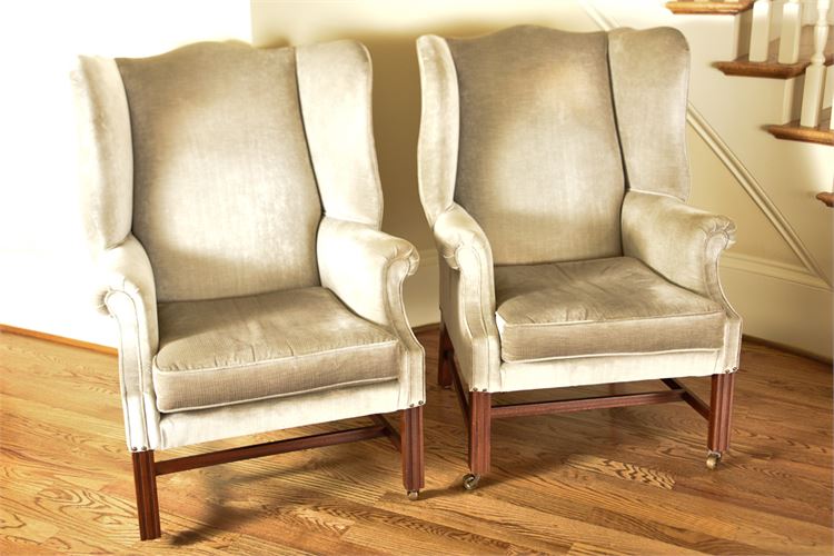 Pair of Taupe Wingback Chairs