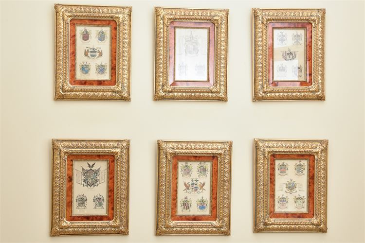 Six (6) Gilt Framed Prints of Family Crests