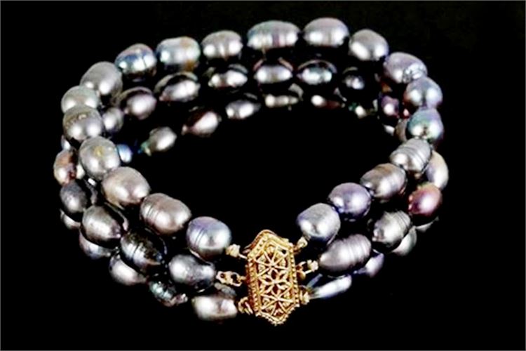 Graduated Triple-Strand Baroque Tahitian Pearl Bracelet