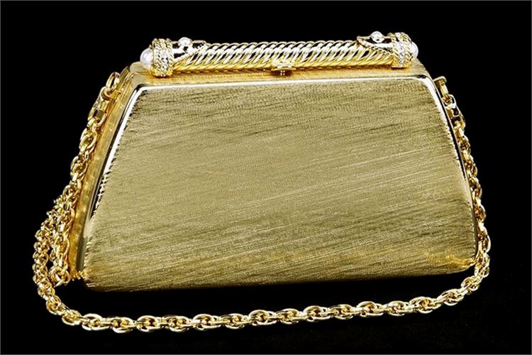 Rodo Gold Tone Metal Evening Bag.