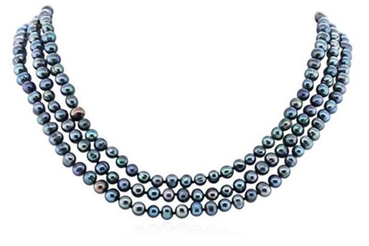 Multi-Color 60" Dark Tahitian Pearl Necklace 6.5mm - 7.5mm