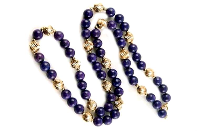 14K Yellow Gold Blue Lapis Necklace