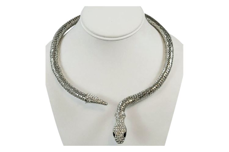 Mesh Metal & Rhinestone Snake Necklace