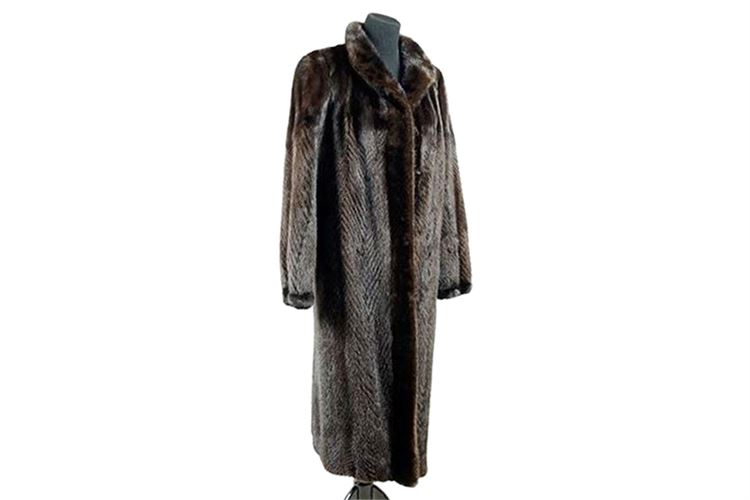 Rich Chocolate Ranch Mink Tail Chevron Fur Coat