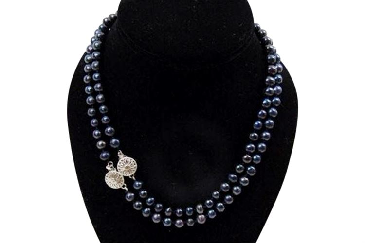 Pair Of Tahitian Black Cultured Pearl Necklaces