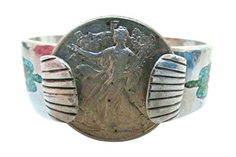 Vintage Sterling Navajo 1936 Liberty Half Dollar Cuff