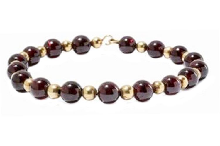 14K Garnrt And Gold Beaded Bracelet