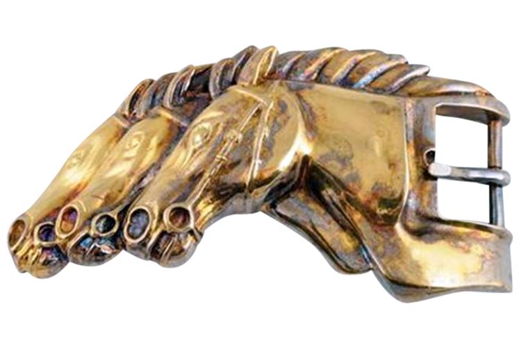 Rare Sterling Kieselstein Cord Triple-Horse Head Buckle