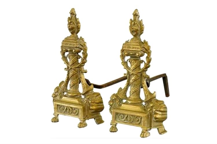 PAIR OF BRASS BODASTIVA FIGURE ANDIRONS