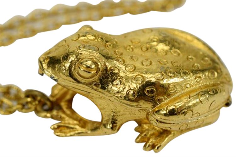 GOLD TONE FLORENZA FROG PERFUME SOLID COMPACT