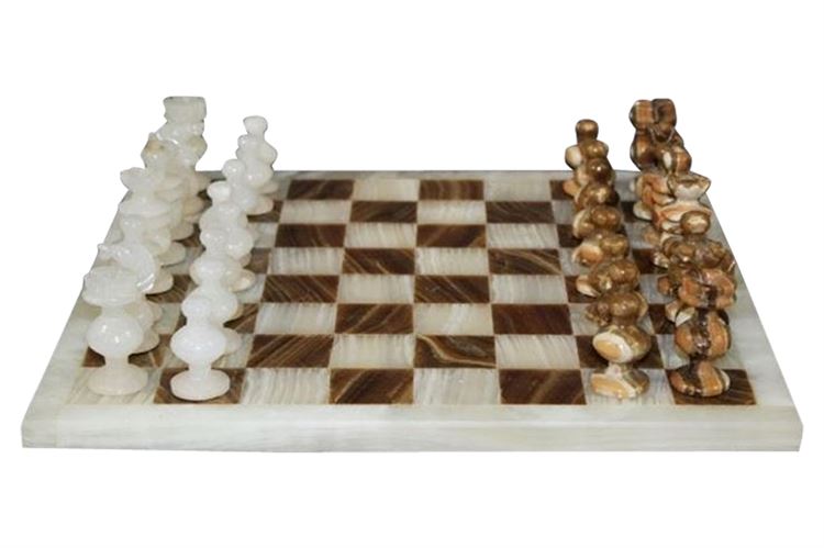 Multi-Onyx and White Marble Chess Set