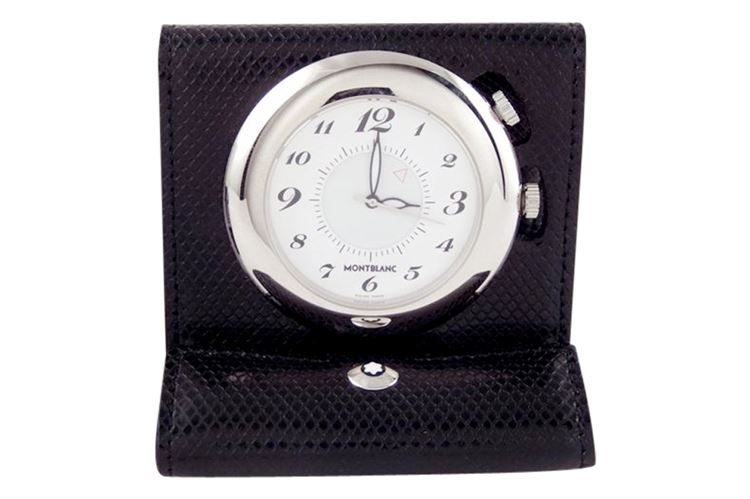 Mont Blanc Pocket Travel Alarm Clock with Leather Case