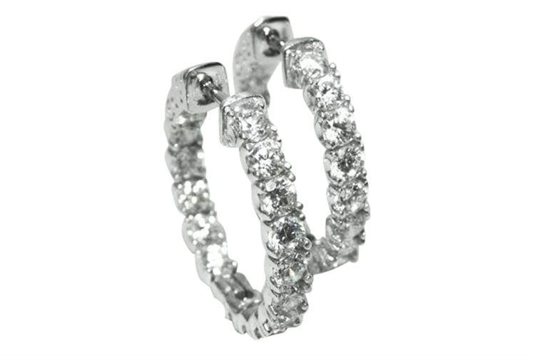 3.98ctw Creation Diamond Hoops 18k White Gold Overlay 925 Silver