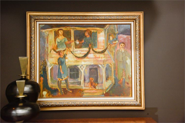 American 20th Century, "Folks at Home" Oil Paininting