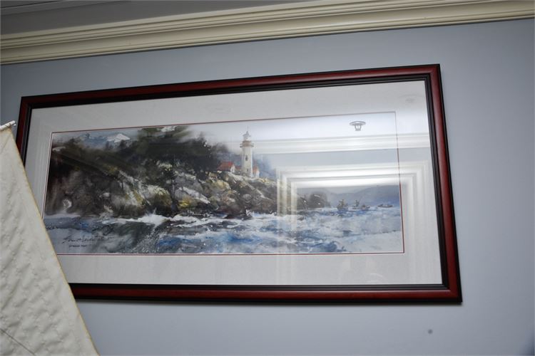 Lighthouse Watercolor Illegibly signed