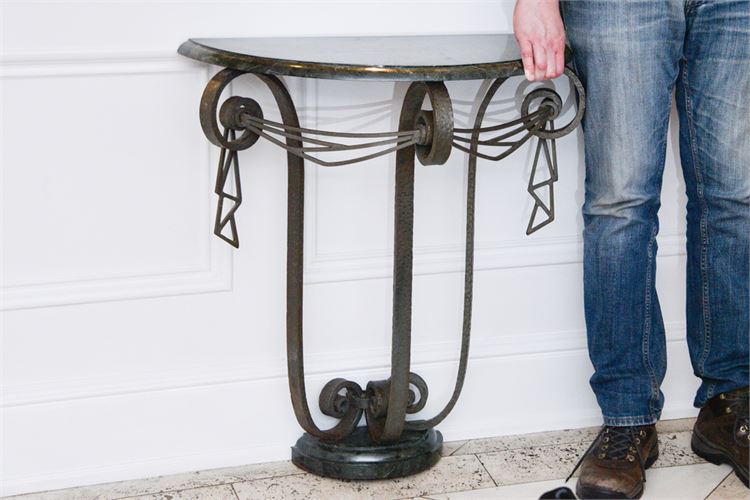 Art Deco Style Wrought Iron & Marble Console