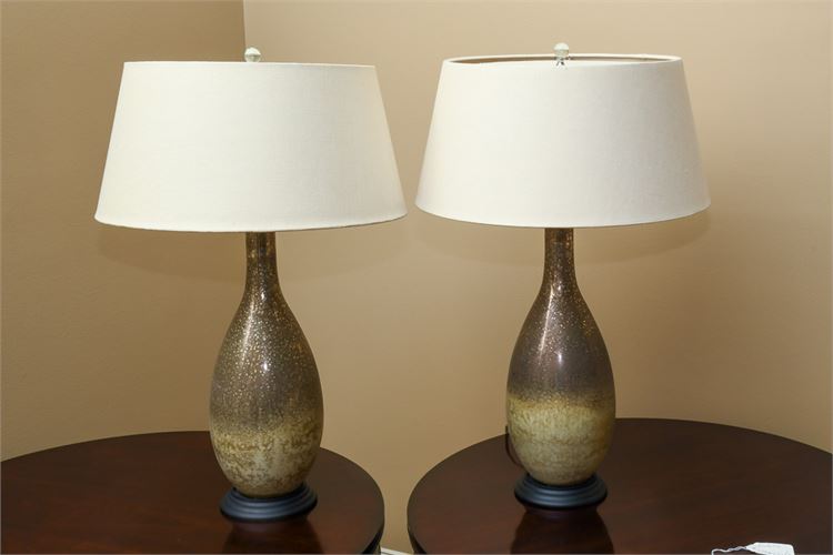 Pair Speckle Glazed Bag Form Ceramic Lamps