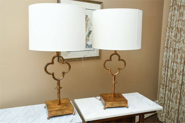 Pair Contemporary Key Form Gilt Iron Lamps