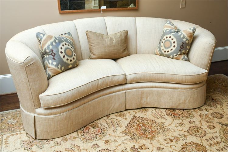 Cresent Form  Back Linen Upholstered Sofa