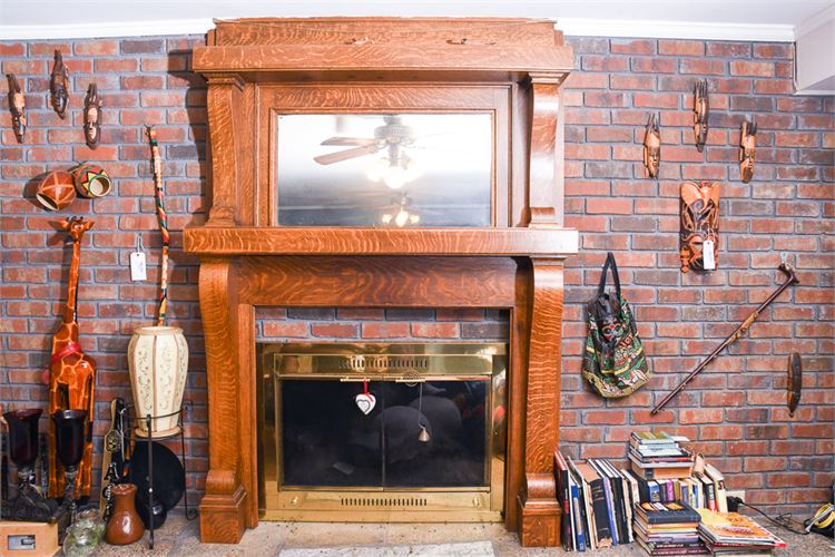 Large Wooden Fireplace Mantle with Mirror