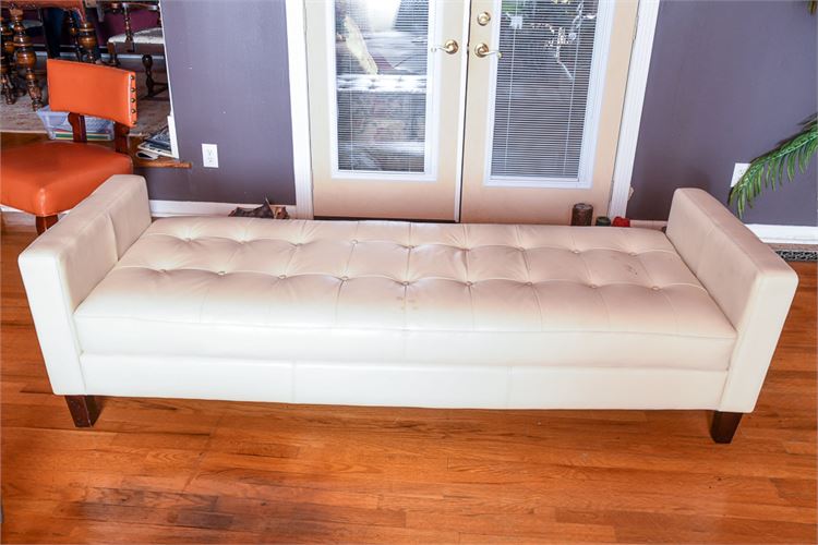 Tufted White Leather Bench