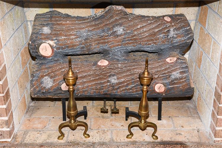 Pair Of Brass Andirons with Logs