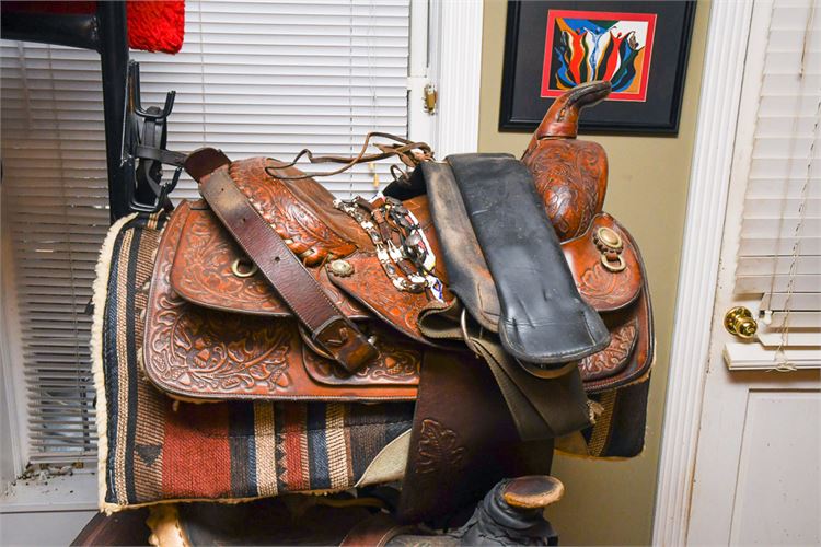 Vintage Tooled Leather Western Saddle