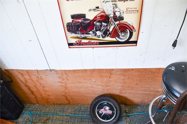 Indian Motorcycle Advertising Sign and Clock