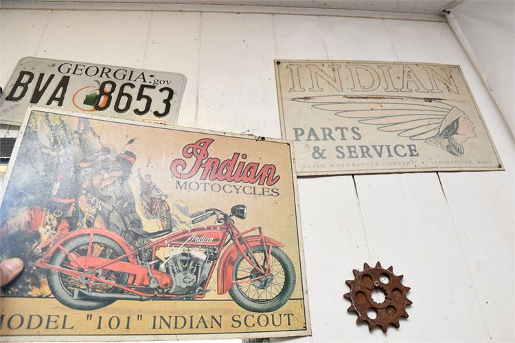 Two (2) Vintage Indian Motorcycle Advertising Signs